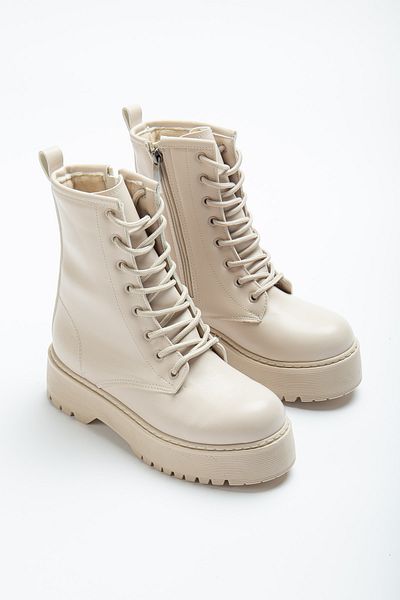 DENORA Μπότες με χοντρή σόλα με φερμουάρ Nude Cream Beige Mink Lace Up