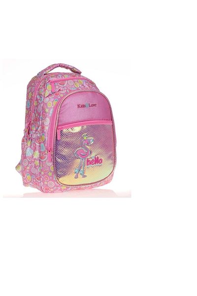 KAUKKO Rucsac World of Stationery and Toy Kids&love cu model flamingo cu oglindă și argintiu