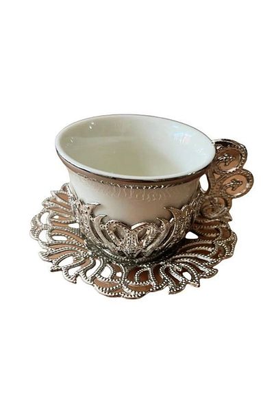 FAYA HOME Acar Turkish Coffee Cup Set 6 Person Cup Custom Pattern Metal Casting Gift Silver Color