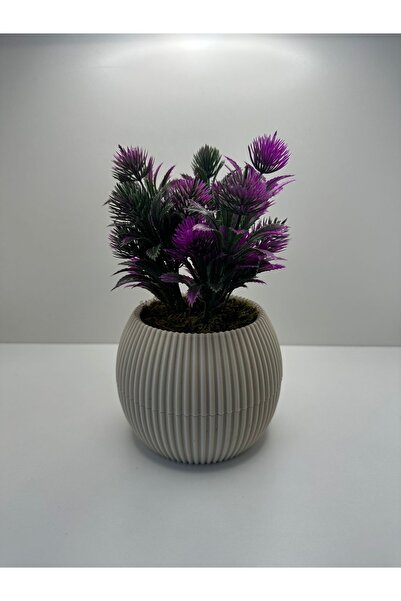 BYSHOME Bej Saksıda Yapay Çiçek Fuşya Iğneli Çam Demeti Dekoratif Mutfak Banyo Masa Çiçeği 17 Cm