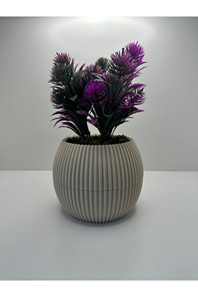 BYSHOME Bej Saksıda Yapay Çiçek Fuşya Iğneli Çam Demeti Dekoratif Mutfak Banyo Masa Çiçeği 17 Cm