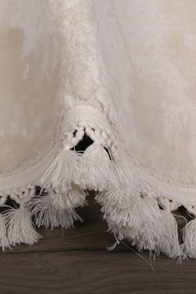 Bonny Home Relax Krem Oval Runner - Μη απορροφητικό, πλένεται, αντιολισθητικό, με κρόσσια πομπόν, μαλακό βελούδινο χαλί