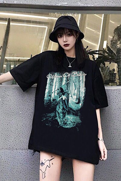 Freak Tshirt Black Color Children of Bodom Printed Unisex Wide Fit Rock Metal Tshirt