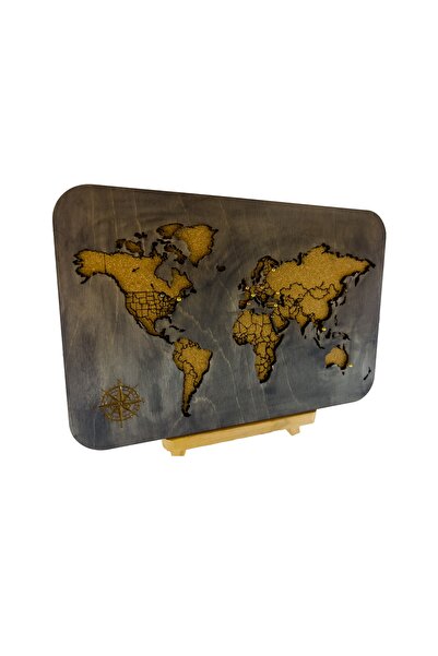 MapofX Masaüstü Dünya Haritası, Mantar Ve Ahşap Harita 30 Adet Pin Hediyeli 3...