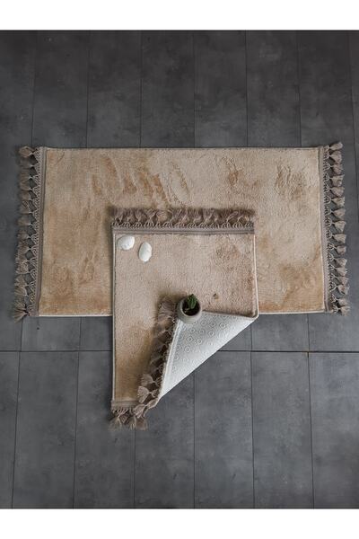 Bonny Home Set scaun de toaletă cu ciucuri, covor de baie, covor de baie, covor cu bază anti-alunecare, cu franjuri, cu franjuri