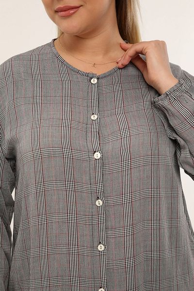 NEW WORLD Plus Size Women's Shirt.. Gray Checked Pattern