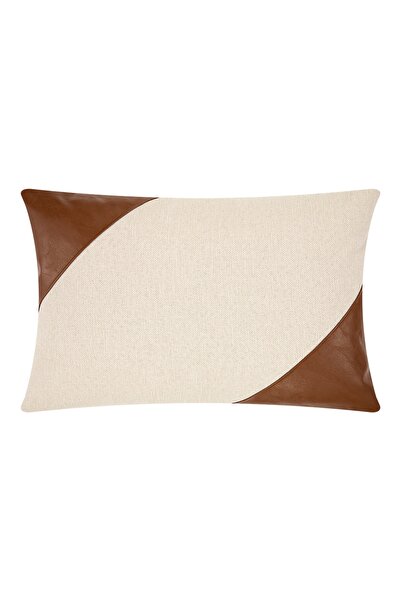 Leila Home &living Bej Kahverengi Suni Vegan Deri Üçgen Tasarımlı Kırlent Kılıfı