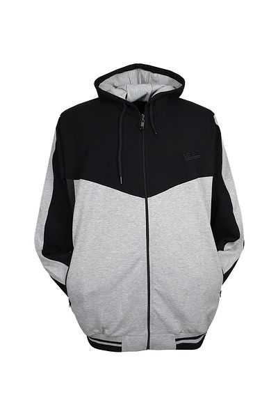 marufshop Ανδρικό Σετ Φούτερ με κουκούλα Plus Size Γκρι-μαύρο