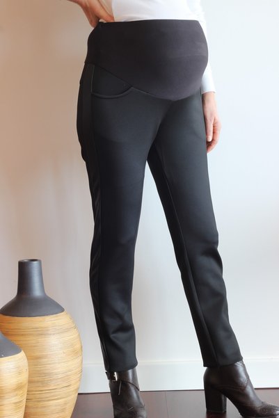 Tria Skinny Fit Diver Maternity Pants with Leather Detail