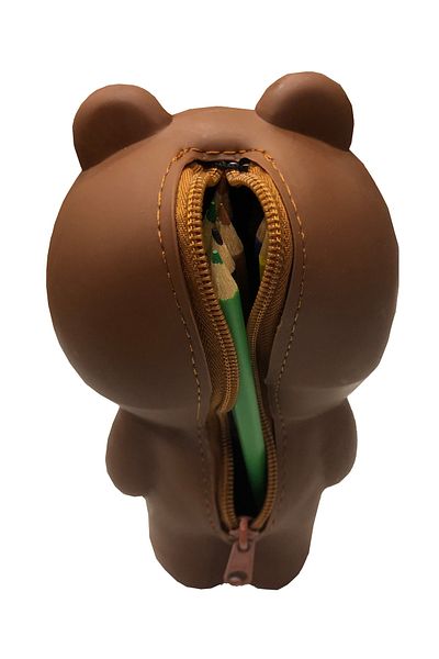 FLY COLOR Cute Bear Silicone Pencil Case with Teddy Bear Figure Pen Holder Storage Box Gift