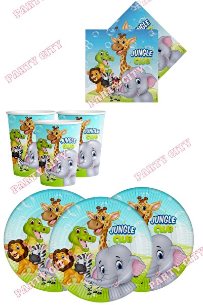 Party City Safari Jungle Club Temalı Doğum Günü Karton Tabak-bardak-peçete Se...