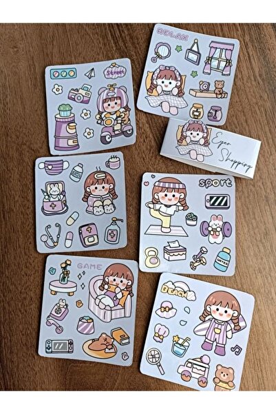 EyER Shoping Kawaii Kız Sticker Set Mor