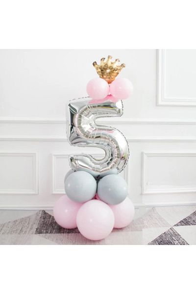 Party City 5 Number Foil Silver Large Size and King Crown Foil Balloon Birthday Set 5 Year Old Balloon