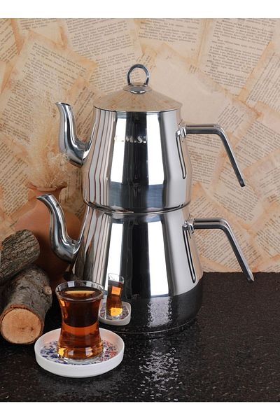 OMS Collection 8103 XL Maxi Size 4 Piece Steel Teapot Plain