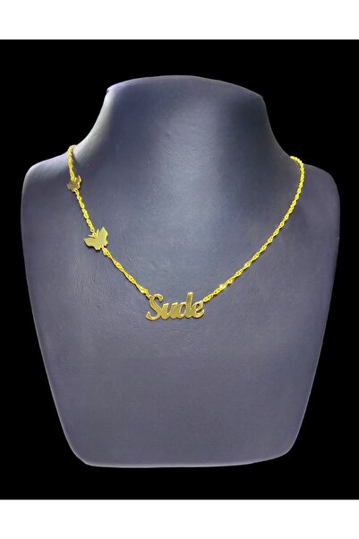 Pomodor Sude Isimli, Kelebekli Ve Burgu Zincirli 925 Ayar Gümüş Kolye (ALTIN ...