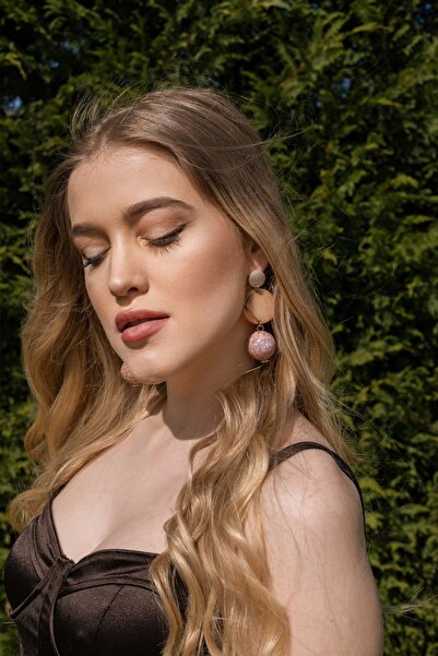 HitDukkan Desenli Yuvarlak Taşlı Renkli Top Küpe