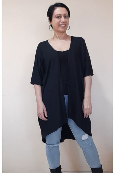 Mertcan Butik Black Bat Sleeve Casual Shawl Collar Combed Cotton Viscose Vest