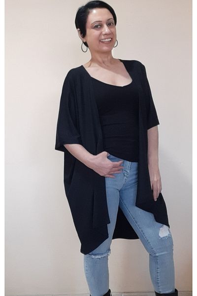 Mertcan Butik Black Bat Sleeve Casual Shawl Collar Combed Cotton Viscose Vest
