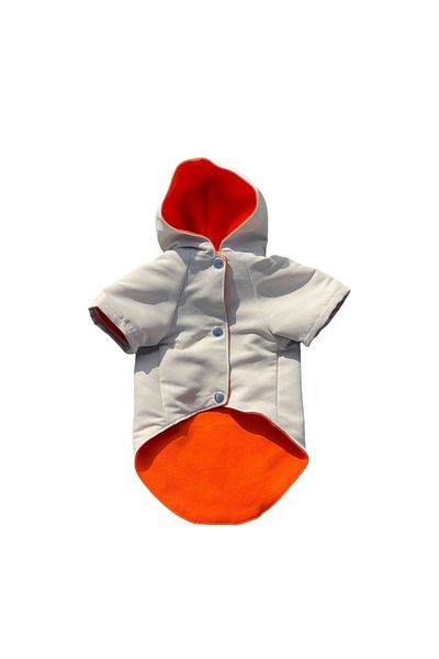 Bi Dolap Ponçik Bi Raincoat Water Repellent Fabric Cream Color Orange Cat Dog Clothing & Raincoat