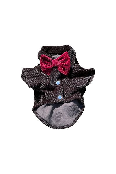 Bi Dolap Ponçik Bi Velvet Shirt Black Claret Red Bow Tie Silk Velvet Cat Dog Clothes & Shirt