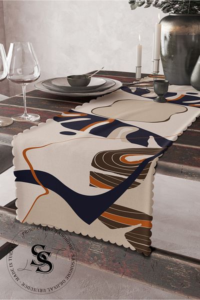 SasoHome Γεωμετρικό Navy Blue Surrealist Μοντέρνα Σχήματα Μοτίβο Ψηφιακό Εκτυπωμένο Διακοσμητικό Δρομέα