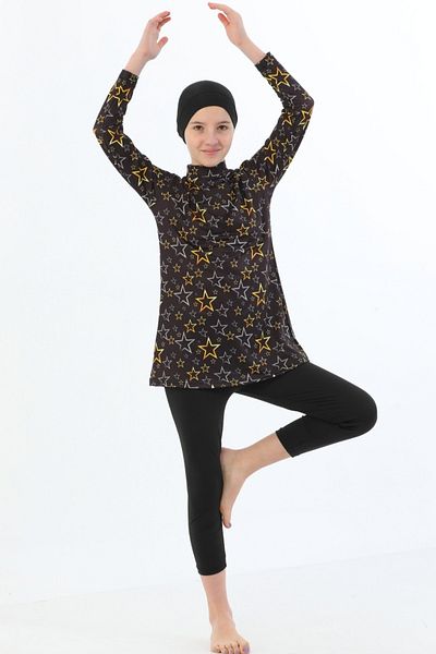 bigiyin Black Star Pattern Fully Covered Children's Swimsuit Swimming Trunks Long Sleeve Children's Swimsuit