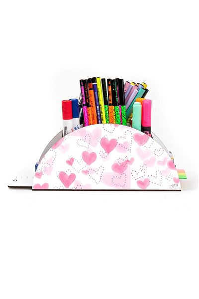 kutuTR Wooden Vip Hearts Series Rainbow Ruled Desktop Pen Holder Organizer Assembled Boxed