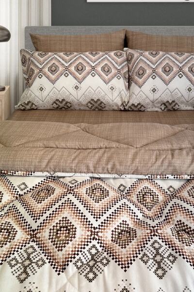 Alla Turca Σετ ύπνου Lux-μονό-ελαστικά σεντόνια με 2 μαξιλαροθήκες-Bohemian Milk Coffee σε ειδική τσάντα