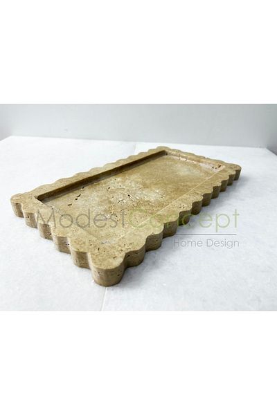Modestmar Natural Travertine Marble Tray, Bathroom Organizer, Presentation Plate Edge Detailed Organizer