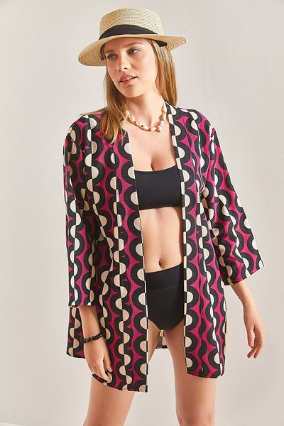 Bianco Lucci Damen-Kimono aus Leinen mit mehreren Mustern