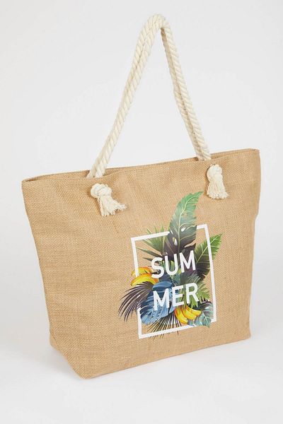 DeFacto Beach Bag - Beige - Graphic