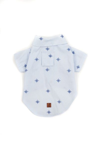Bi Dolap Ponçik Bi Compass Shirt Blue White Compass Soft Poplin Fabric Cat Dog Apparel & Shirt