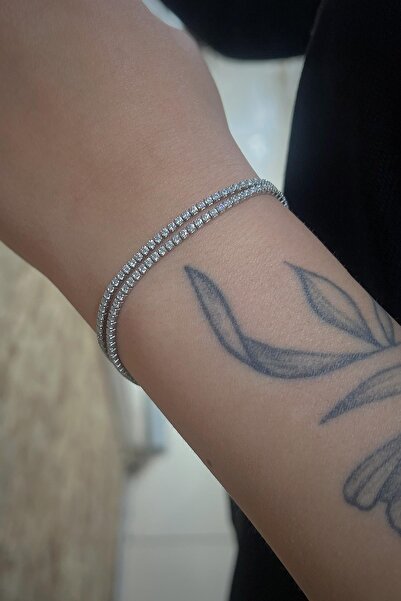 Erer Gümüş Gümüş Çift Sıralı 2 Mm Taşlı Su Yolu Bileklik Hr565d23