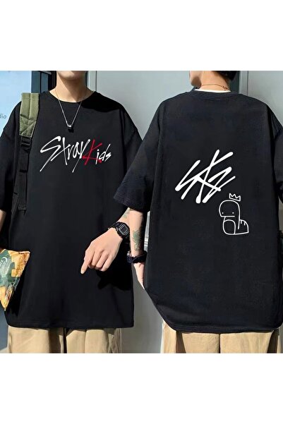 MECH BUTİK Μπλουζάκι Straykids Printed Unisex Oversize Μαύρο Tshirt