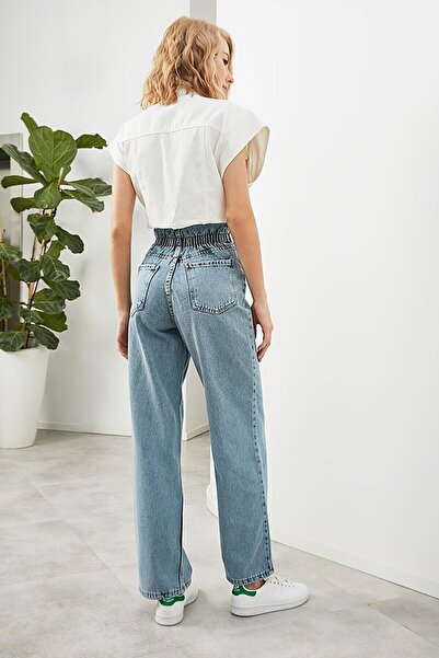 SHEVEGA Ice Blue Ελαστική μέση Lycra Ψηλόμεση Φαρδύ τζιν παντελόνι φαρδύ τζιν