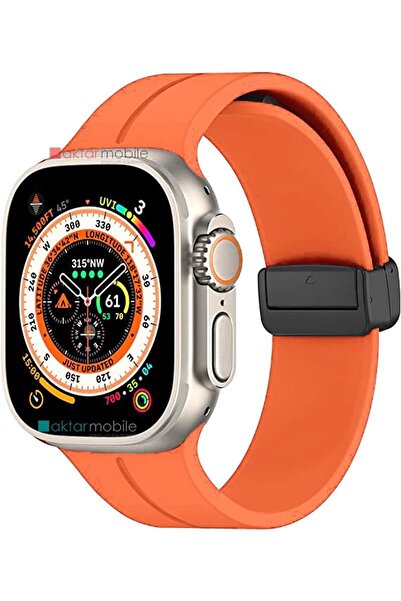 AktarMobile Watch Ultra 49 Mm Uyumlu Silikon Kordon Magnetik D Tokalı Spor Ka...