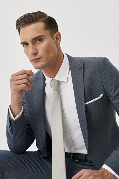 ALTINYILDIZ CLASSICS Men's Navy Blue Extra Slim Fit Slim Fit Wool Patterned Suit