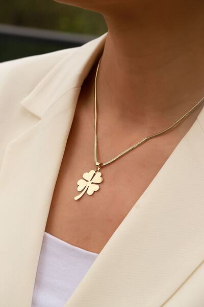 Aydın Kuyumculuk 14 Ayar Altın,balık Sırtı Zincirli Yonca Kolye Agkly551