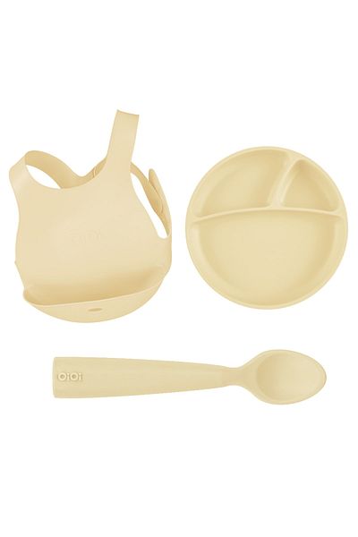 OiOi Mellow Yellow Feeding Set Apron Plate Spoon