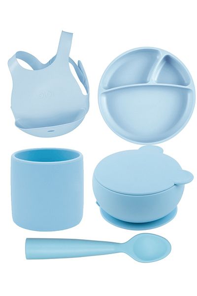 OiOi Mineral Blue Set of Five - Apron, Plate, Bowl, Glass and Spoon