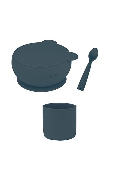 OiOi Deep Blue Triple Set - Namnam, Lid Bowl and Mini Cup