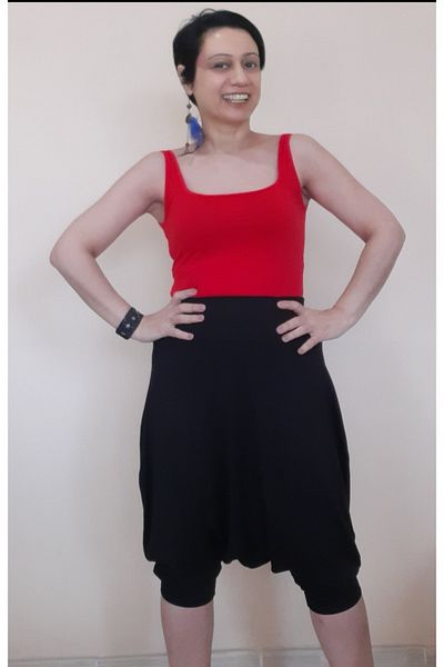 Mertcan Butik Black Elastic Waist Corset Combed Cotton Viscose Below the Knee Shalwar