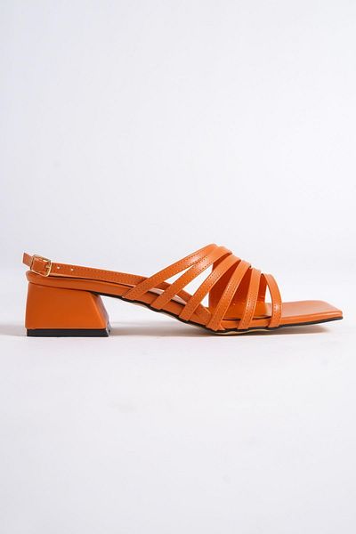 Modabuymus Sandale Butterflys portocalii asimetrice cu mai multe bretele cu toc gros