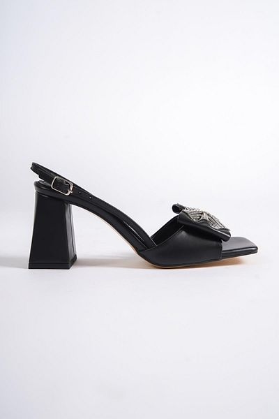 Modabuymus Aprilie Black Stone Bow Sandale cu toc gros