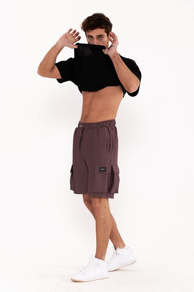 THIMOON Men's Burgundy Pocketed Combed Cotton Shorts
