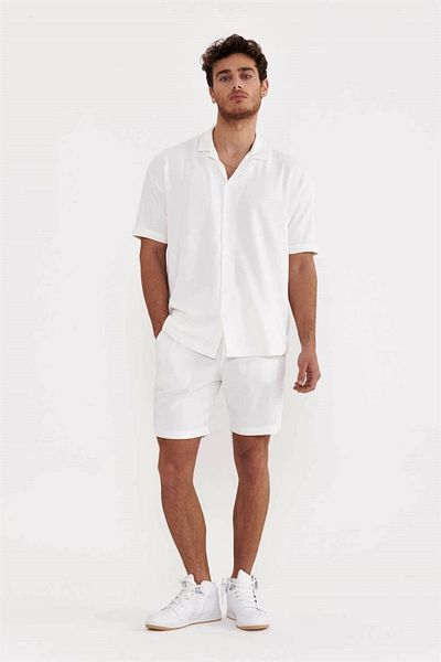 THIMOON White Short Sleeve Shirt And Shorts Outfit Set