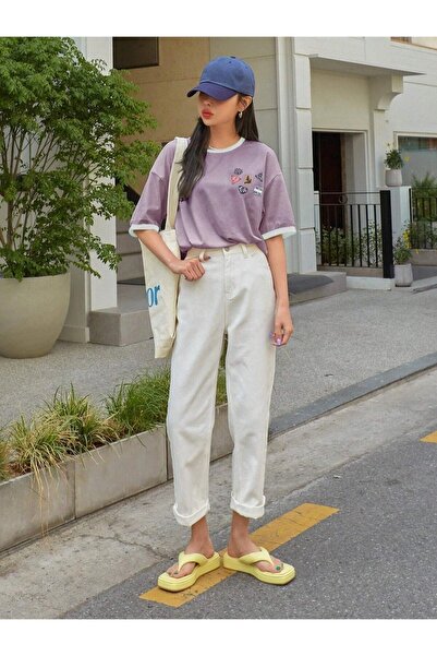 Machetta Large Size 6-Piece Sticker Look Collar Sleeve Colorful 100% Cotton Oversize T-shirt