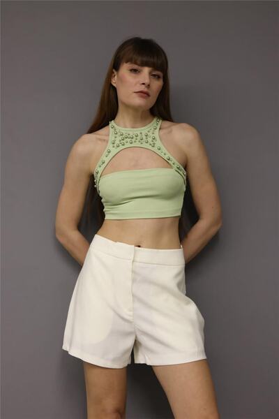 Lefon Жіночий кроп-топ з вишивкою, хакі