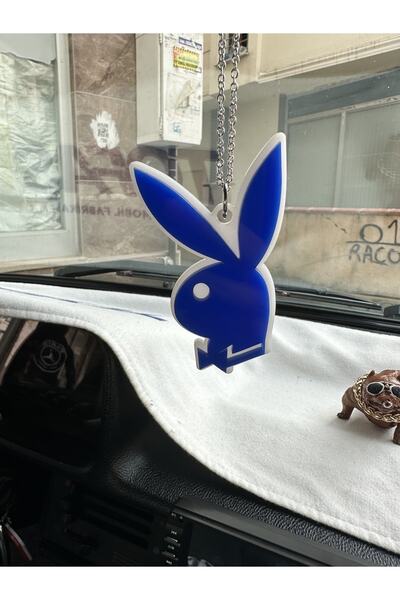 KARA AUTO Mavi Playboy Tavşan Ayna Süsü Zincirli Kabartma