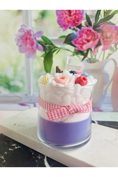 Çilek Vanilya Kokulu Cupcake Süslemeli Mum(MOR)- Strawberry Vanilla Scent Cucpcake Candle(PURPLE)